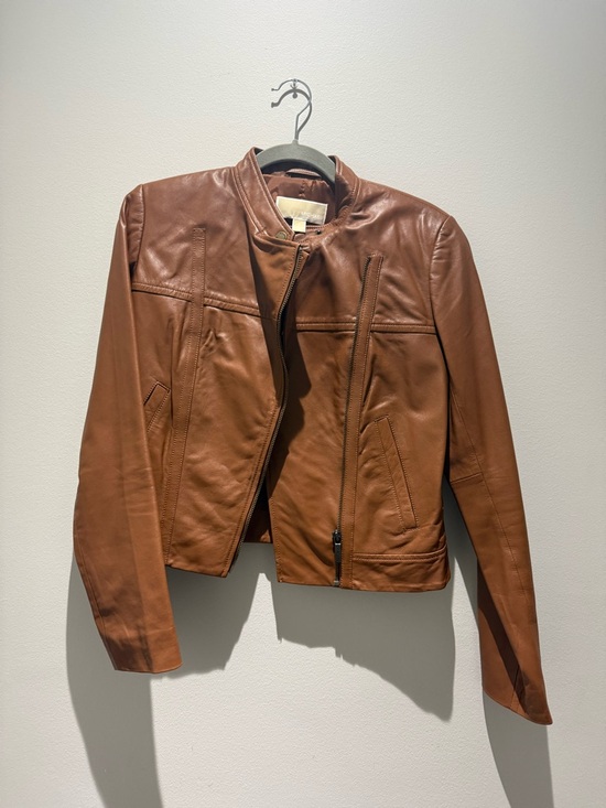 MICHAEL Michael Kors Jackets & Blazers - Michael Kors No Women's Brown Leather Moto Jacket
